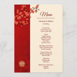 Menu Casamento chinês BILINGUAL Red Cherry Blossom