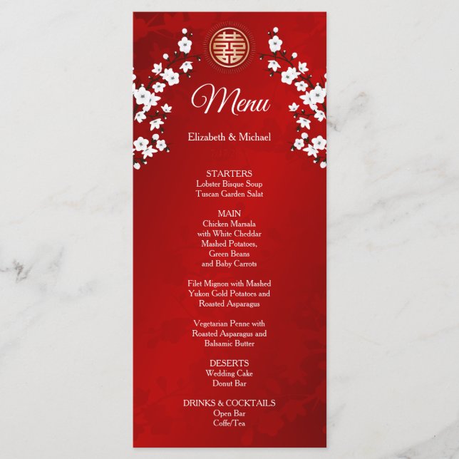 Menu CASAMENTO CHINÊS Flor de Cerejeira BILÍNGUE  (Frente)
