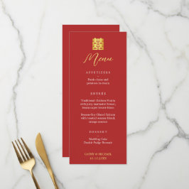 Menu Casamento chinês moderno simples vermelho dourado