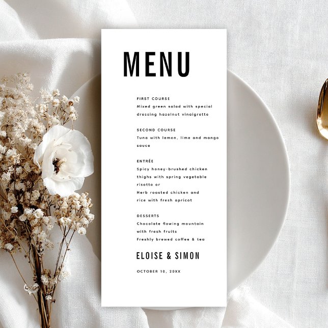 Menu Casamento Chique com Monograma Grande e Minimalist (Modern Minimalist Big Bold Monogram classic Chic Wedding Menu)