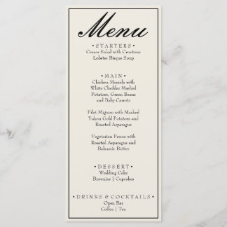 Menu Casamento Chique Preto Branco Antigo Dinheiro