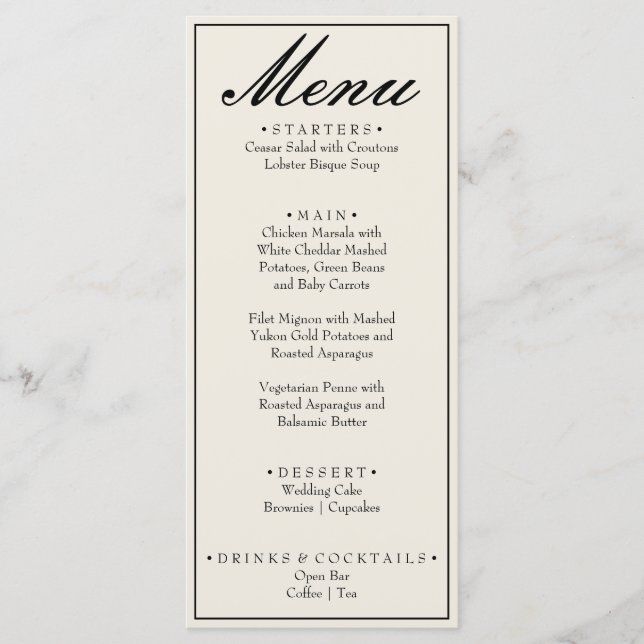 Menu Casamento Chique Preto Branco Antigo Dinheiro (Frente)