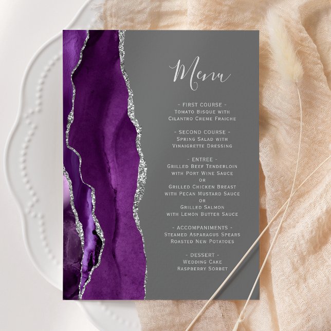 Menu Casamento Cinza Ágata Prata Roxo (Criador carregado)