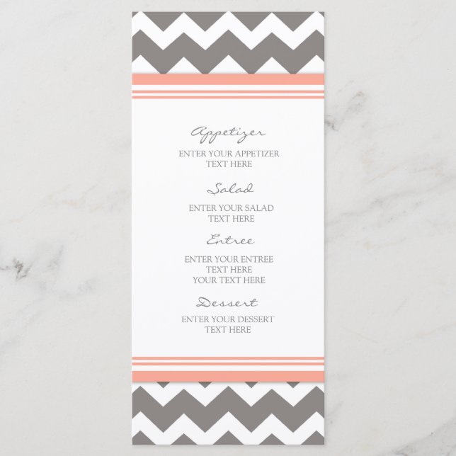Menu Casamento Cinza Coral Chevron (Frente)