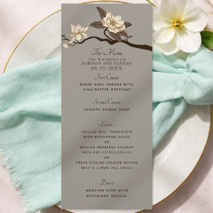 Menu Casamento Cinza Elegante Vintage Magnólia