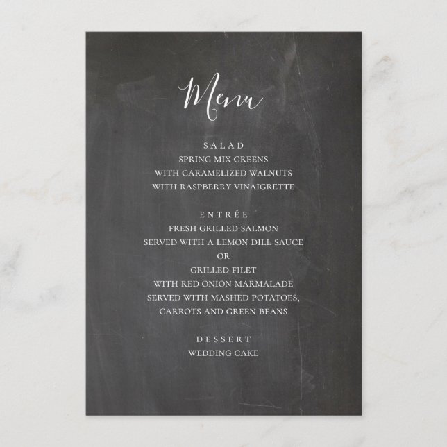 Menu Casamento cinza lousa. Quadro-negro simples modern (Frente)