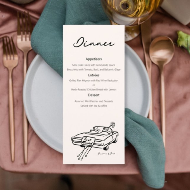 Menu Casamento clássico com desenho de recem casad (Criador carregado)