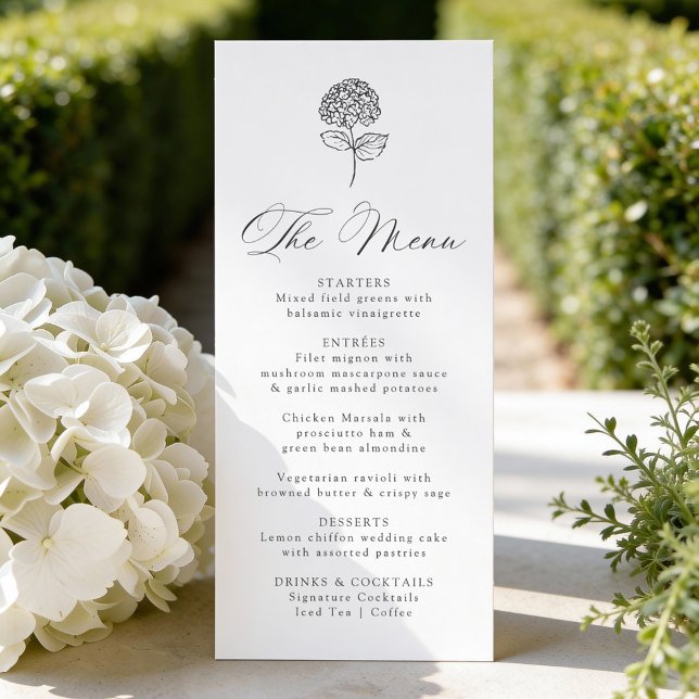 Menu Casamento Clássico com Hortênsias Carvão (Criador carregado)