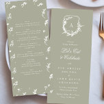 Menu casamento clássico da vintagem verde sage monogram<br><div class="desc">parte da grande coleção</div>