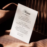 Menu Casamento clássico de caligrafia minimalista elega<br><div class="desc">Menu de casamento da caligrafia minimalista clássica elegante e branca. Adequado para aniversário,  aniversário e qualquer outra festa.</div>