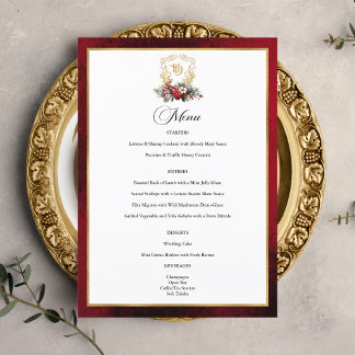 Menu Casamento Clássico de Crest Floral Monograma