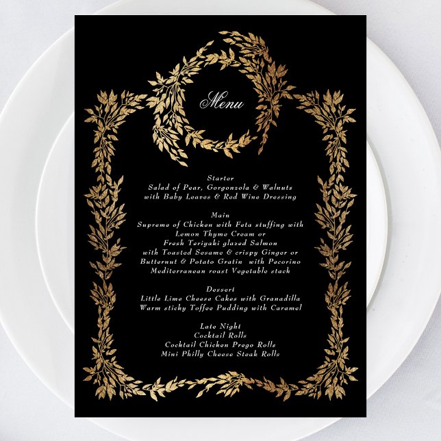 Menu Casamento clássico de crest preto monograma tradic (Criador carregado)