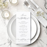 Menu Casamento Clássico de Fronteira Floral de cinza<br><div class="desc">O menu de casamento floral da cinza elegante com uma crista floral e monogramas no fundo. Para uma personalização mais avançada deste design,  clique no BOTÃO DE FERRAMENTAS DESIGN acima!</div>