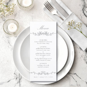 Menu Casamento Clássico de Fronteira Floral de cinza