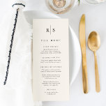 Menu Casamento clássico de preto e cru monograma<br><div class="desc">Compartilhe os detalhes do menu de recepção de casamento em estilo elegante com estes cartões de cardápio de casamento monográficos em cera de marfim quente com as suas iniciais em letras negras sérvias tradicionais,  salpicadas por uma fina linha vertical. Personalize os itens de cabeçalho e menu organizados por curso.</div>