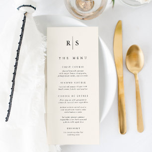 Menu Casamento clássico de preto e cru monograma