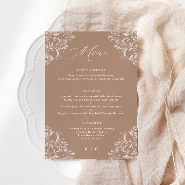 Menu Casamento Clássico de Taupe Beige Tan (Criador carregado)