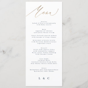 Menu Casamento Clássico Dourado Elegante Branco Marinho