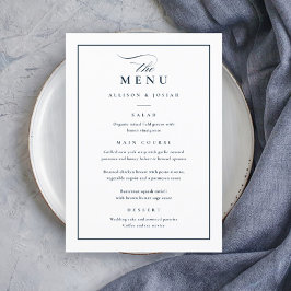 Menu Casamento Clássico Elegante Azul Marinho e Branco