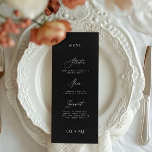 Menu Casamento Clássico Elegante de Caligrafia Branca N