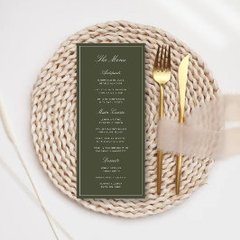 Menu Casamento Clássico Elegante em Verde Poeirento