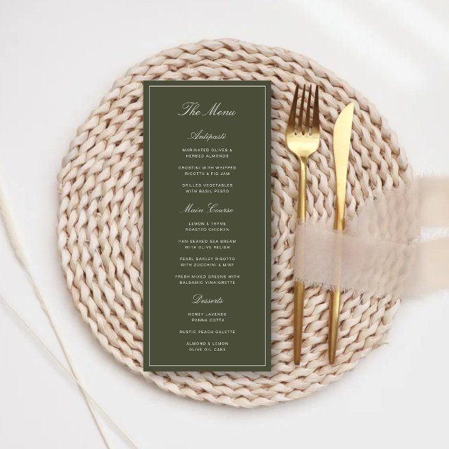 Menu Casamento Clássico Elegante em Verde Poeirento (Elegant dusty green wedding menus add timeless elegance to your beautifully planned reception.)