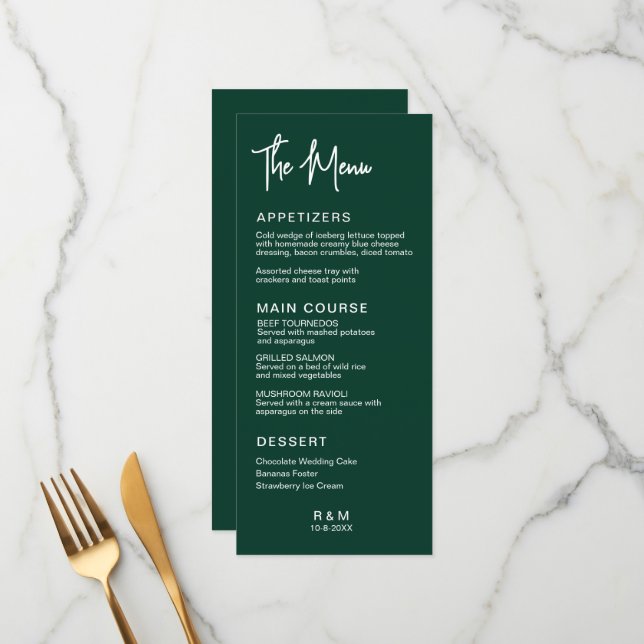 Menu Casamento Clássico Elegante Hunter Green (Frente/Verso In Situ)