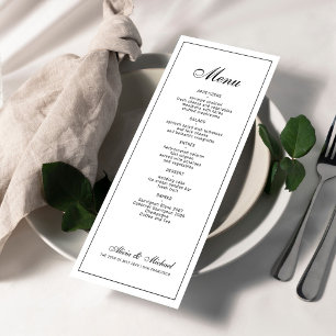 Menu Casamento clássico elegante preto e branco