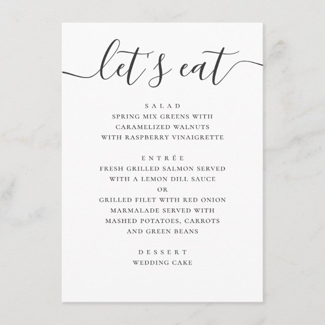 Menu Casamento Clássico Moderno | Caligrafia Vamos Come (Frente)