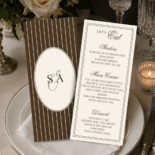 Menu Casamento Clássico Monograma Dinheiro Antigo Marro
