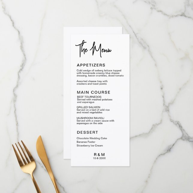 Menu Casamento Clássico Preto e Branco Elegante (Frente/Verso In Situ)