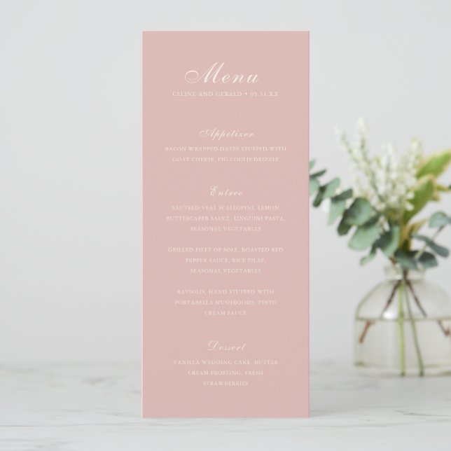 Menu Casamento Clássico Rosa Elegante (Em pé/Frente)
