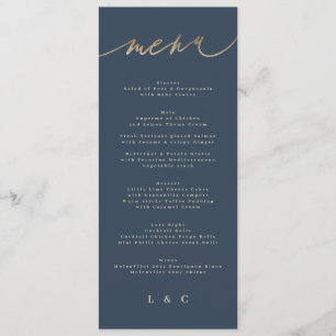 Menu Casamento Clássico Simples Azul-Marinho Dourado