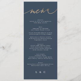 Menu Casamento Clássico Simples Azul-Marinho Dourado