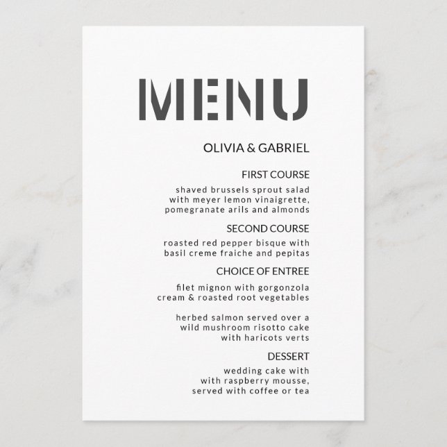 Menu Casamento clássico simples e preto moderno (Frente)