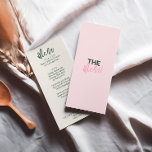 Menu Casamento Colorido Colorido Pastel de Verão<br><div class="desc">Um menu colorido de janto de casamento amarelo de pêssego. Que apresenta o design modelo chic de fundo rosa-doce boho vintage e tipografia verde-negrito .Perfeito e correspondente a toda a suíte.</div>