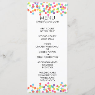 Menu Casamento Colorido de Confetti Rainbow