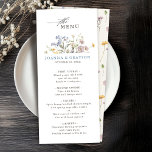 Menu Casamento Colorido de Primavera Wildflower Meadow<br><div class="desc">Capture a beleza da natureza no seu dia especial com o nosso requintado menu de casamento de cor de água de flor silvestre. Elegante, único e florescendo com amor. Use os campos de texto para personalizar seu design com seu próprio texto e detalhes. Se quiser alterar o estilo da fonte,...</div>