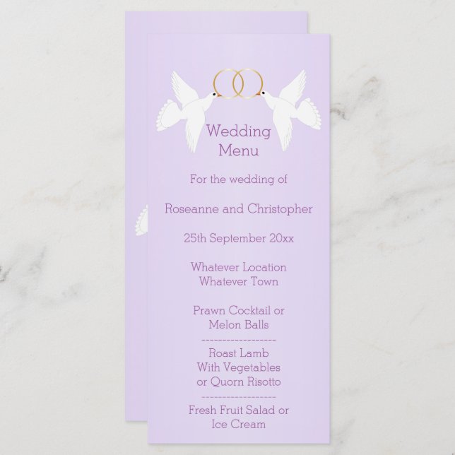 Menu Casamento Colorido Design Lilac (Frente/Verso)