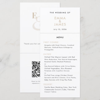 Menu Casamento com Ampersand em Champanhe | Código QR |