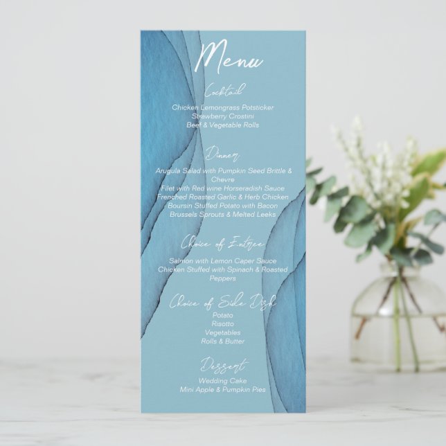 Menu Casamento com aquamarina azul-oceânica (Em pé/Frente)
