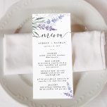 Menu Casamento com Aquarela de Lavanda Elegante<br><div class="desc">Água elegante e rústica,  cor púrpura e lavanda azul com tipografia clássica e escrita.</div>