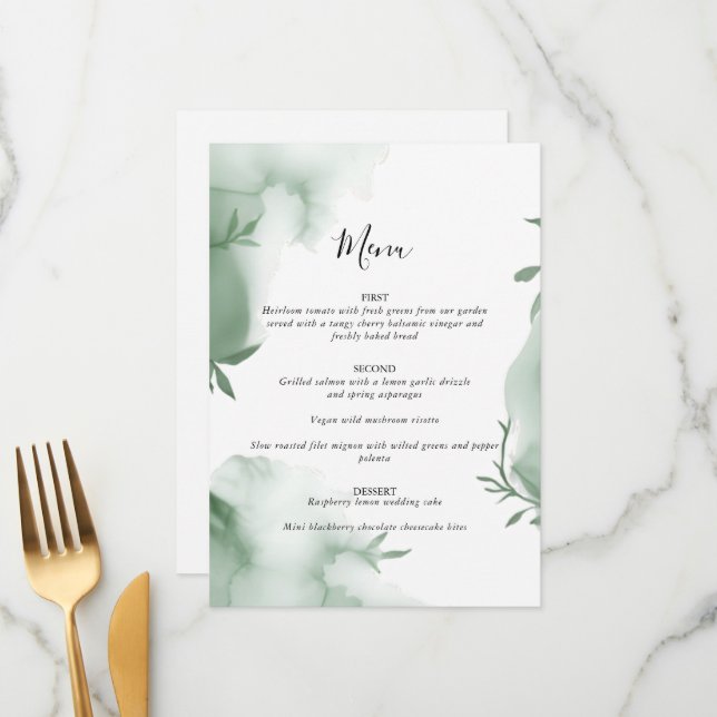 Menu Casamento com Aquarela de Vegetação de Eucalipto E (Frente/Verso In Situ)