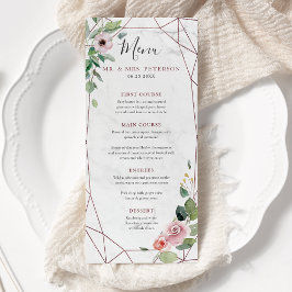 Menu Casamento com Aquarela Floral de Boho Geométrico D