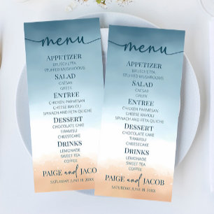 Menu Casamento com areia de praia do Oceano Azul Elegan