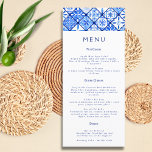 Menu Casamento com Azulejos Azuis do Mediterrâneo Moder<br><div class="desc">Coloque a palco de uma jornada culinária com menus que são um banquete para os olhos. As linhas nítidas e limpas da nossa face moderna,  aliadas à fluidez do blues oceânico,  criam uma experiência que é gastronômica e estética.</div>
