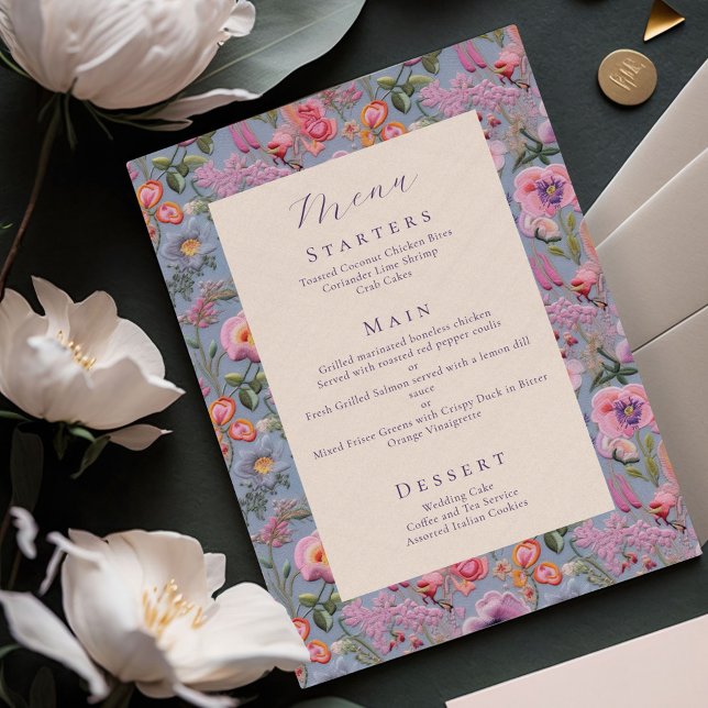 Menu Casamento com Bordado Botânico Maximalista (Criador carregado)