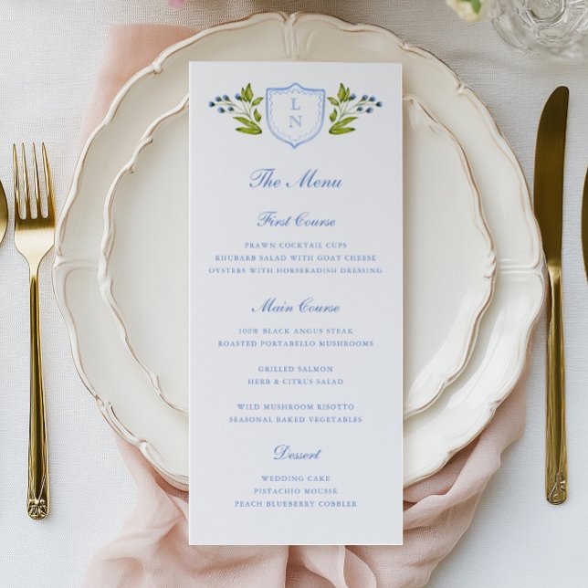 Menu Casamento com Brasão Floral Azul (Criador carregado)