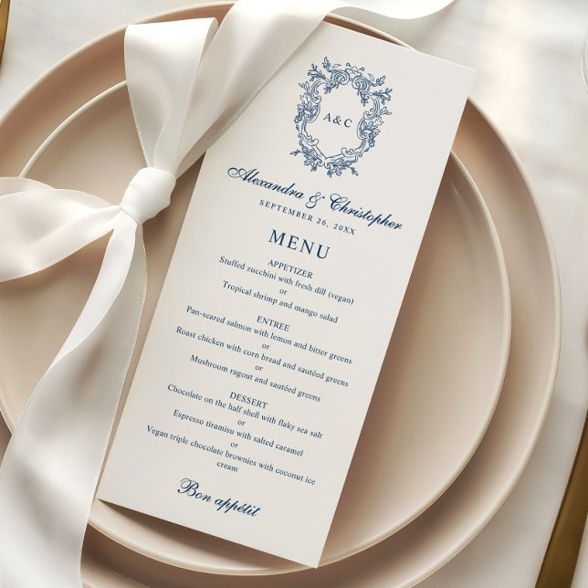 Menu Casamento com Brasão Monograma no Estilo Regência  (Criador carregado)