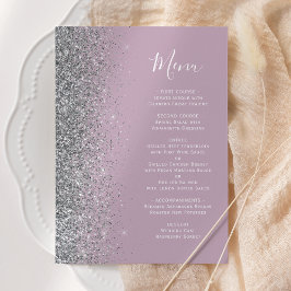 Menu Casamento com Brilho Prateado Lilás Empoeirado
